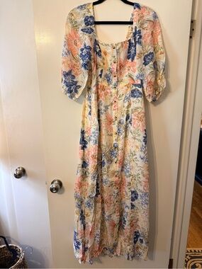 Billabong Cream Floral Midi Dress with Blue & Pink Print